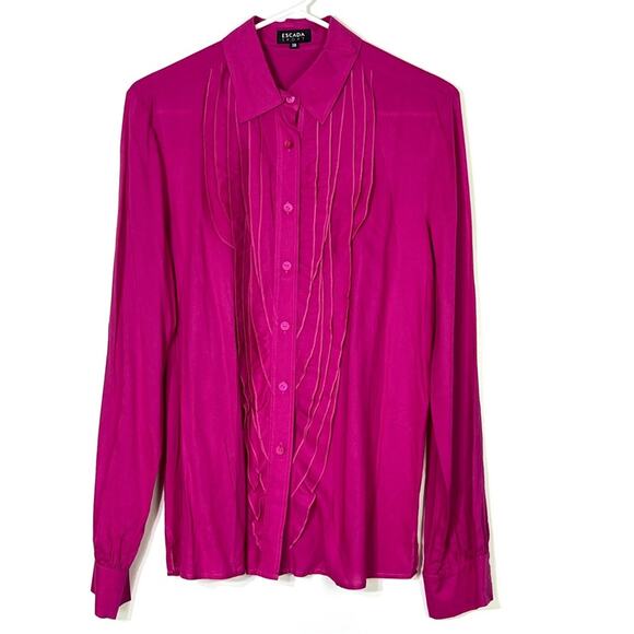 Escada Sport Hot Pink Ruffled Front Button Down Blouse Size 38 - Picture 1 of 5